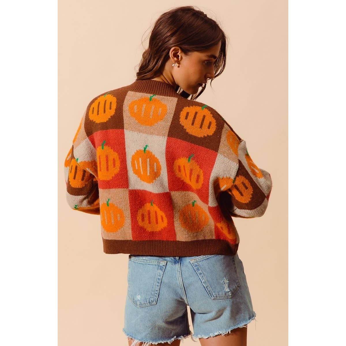 Pumpkin Halloween Thanksgiving Checkered Sweater