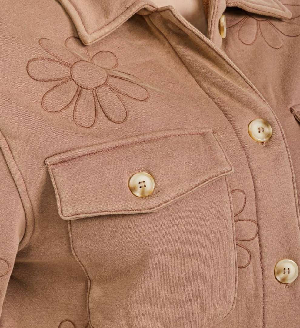 Plus Floral Embroidered Button Up