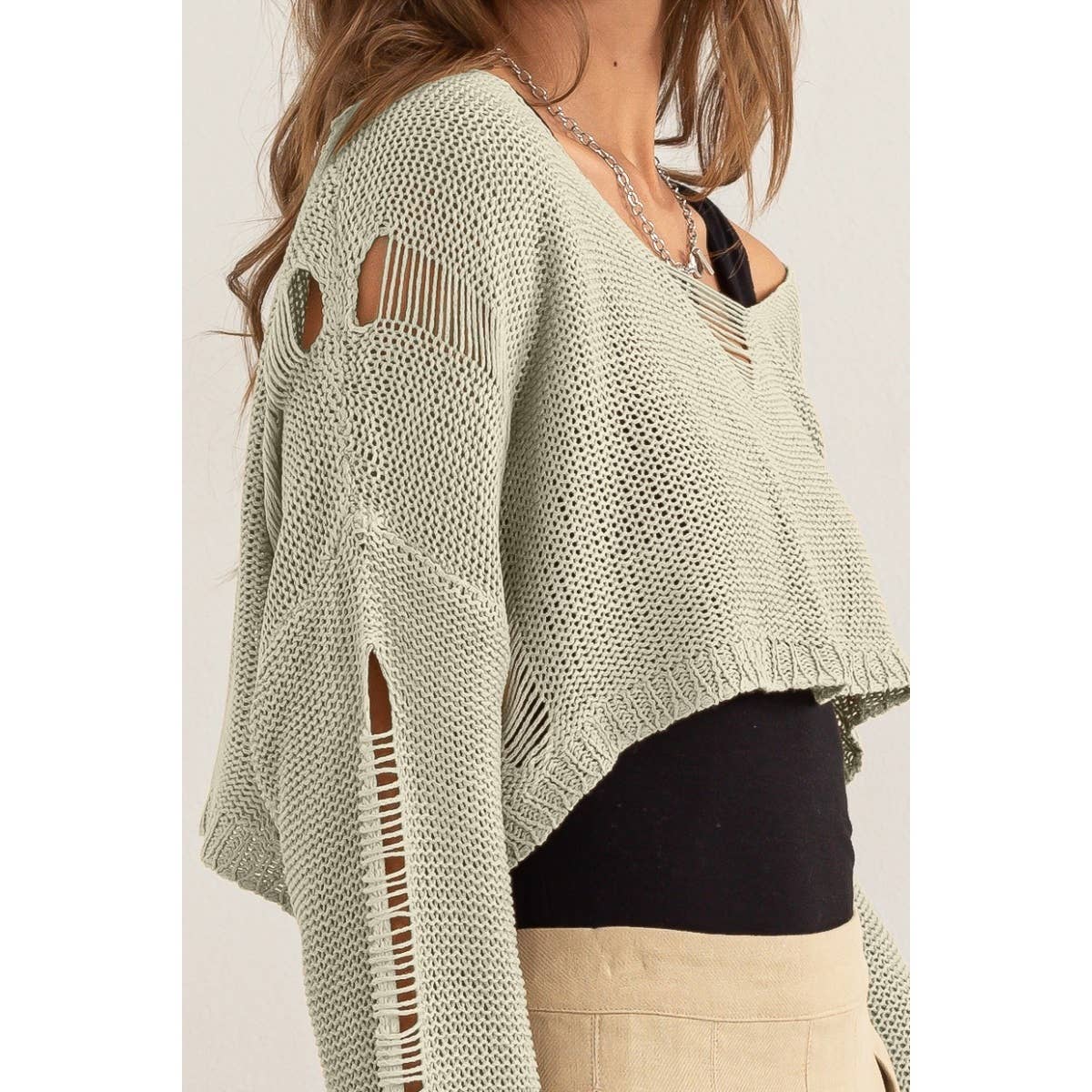 Distressed Sweater Crop Top