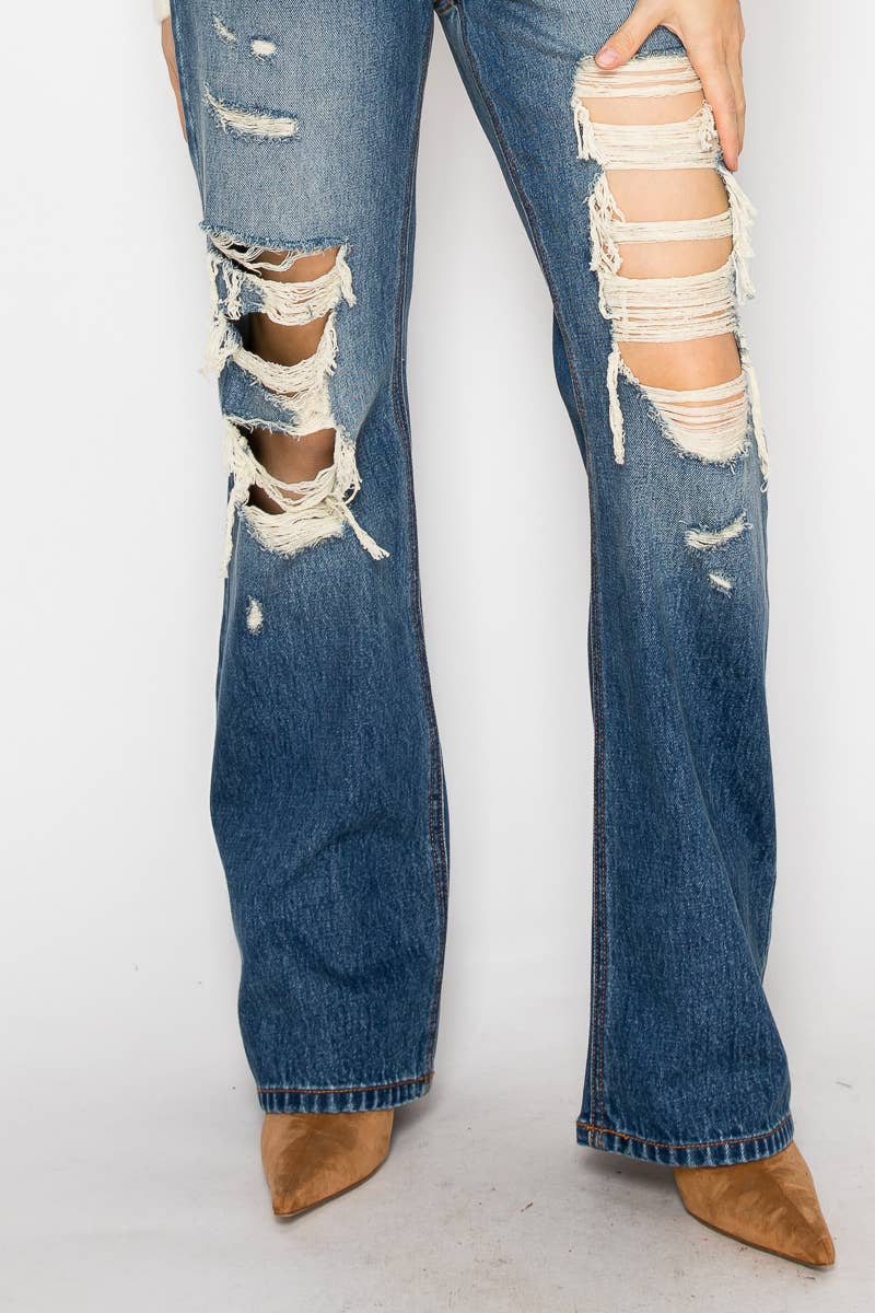 HYBRID STRETCH RIPPED RELAXED FLARE JEANS