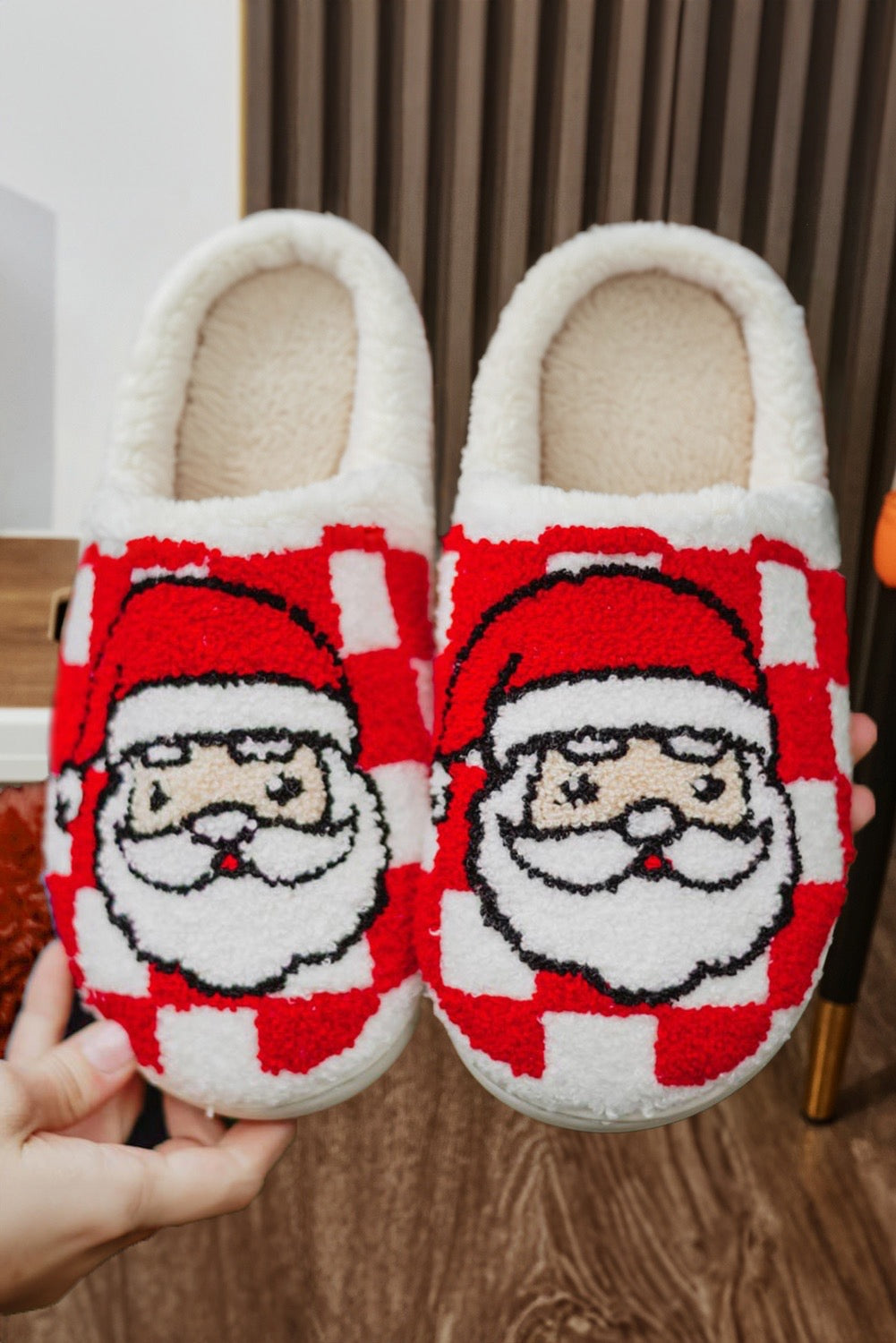 Checkered Santa Slippers