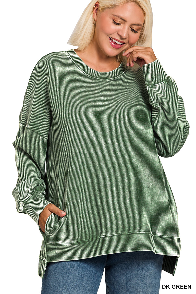 Acid Wash Double Ribbed Pullover