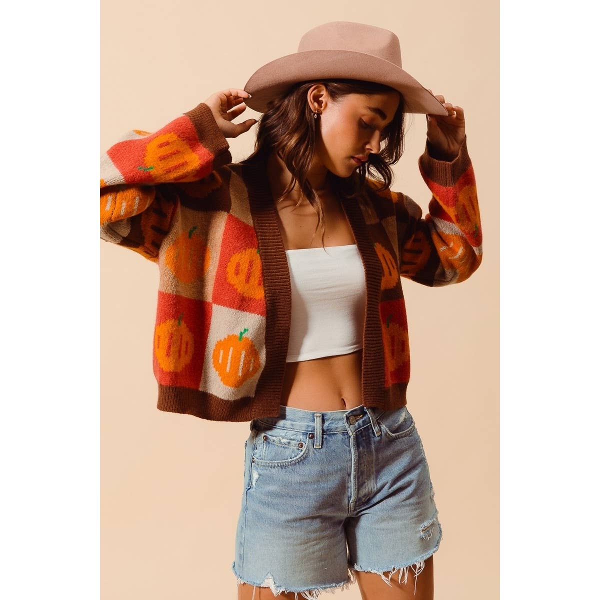 Pumpkin Halloween Thanksgiving Checkered Sweater