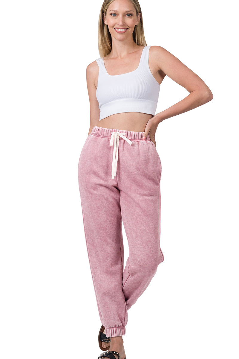 Zenana Acid Wash Fleece Jogger