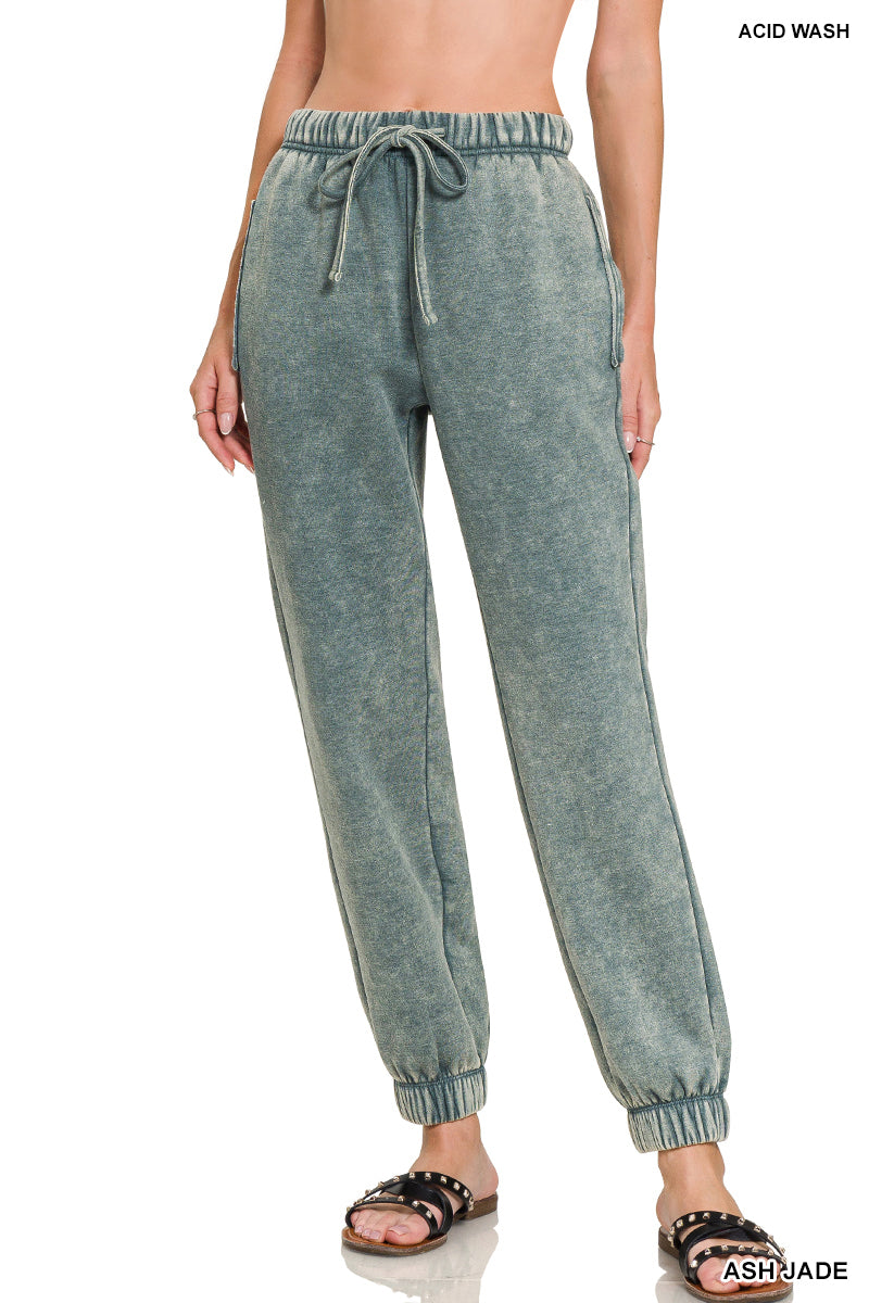 Zenana Acid Wash Fleece Jogger