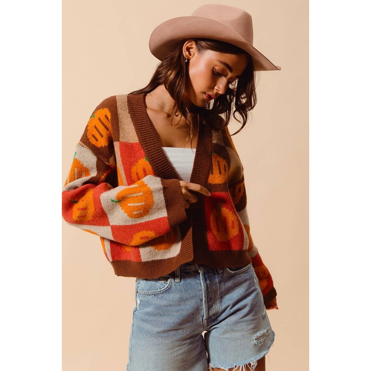 Pumpkin Halloween Thanksgiving Checkered Sweater