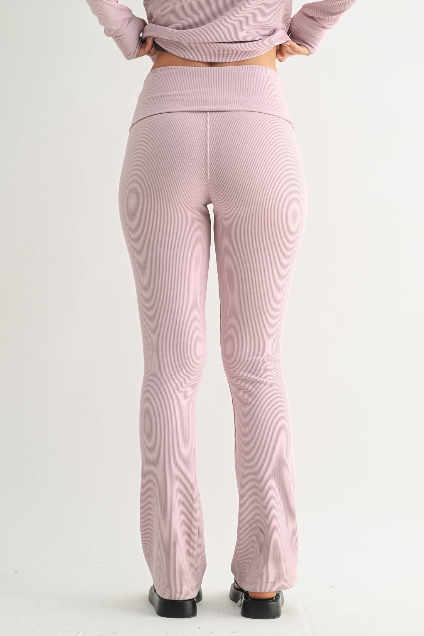MonoB Ribbed Foldover Waist Lounge Flare Pants