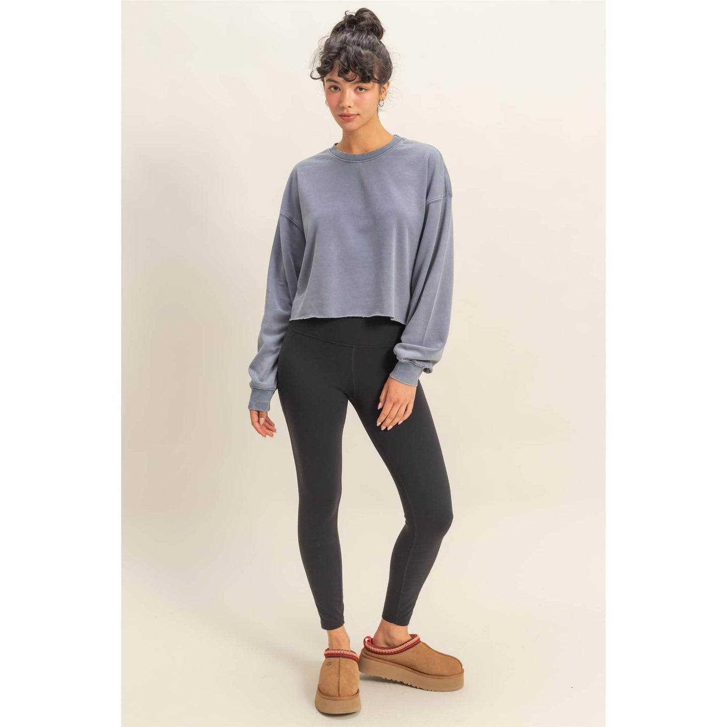 Cropped Crewneck Sweatshirt With Oversized Sleeves