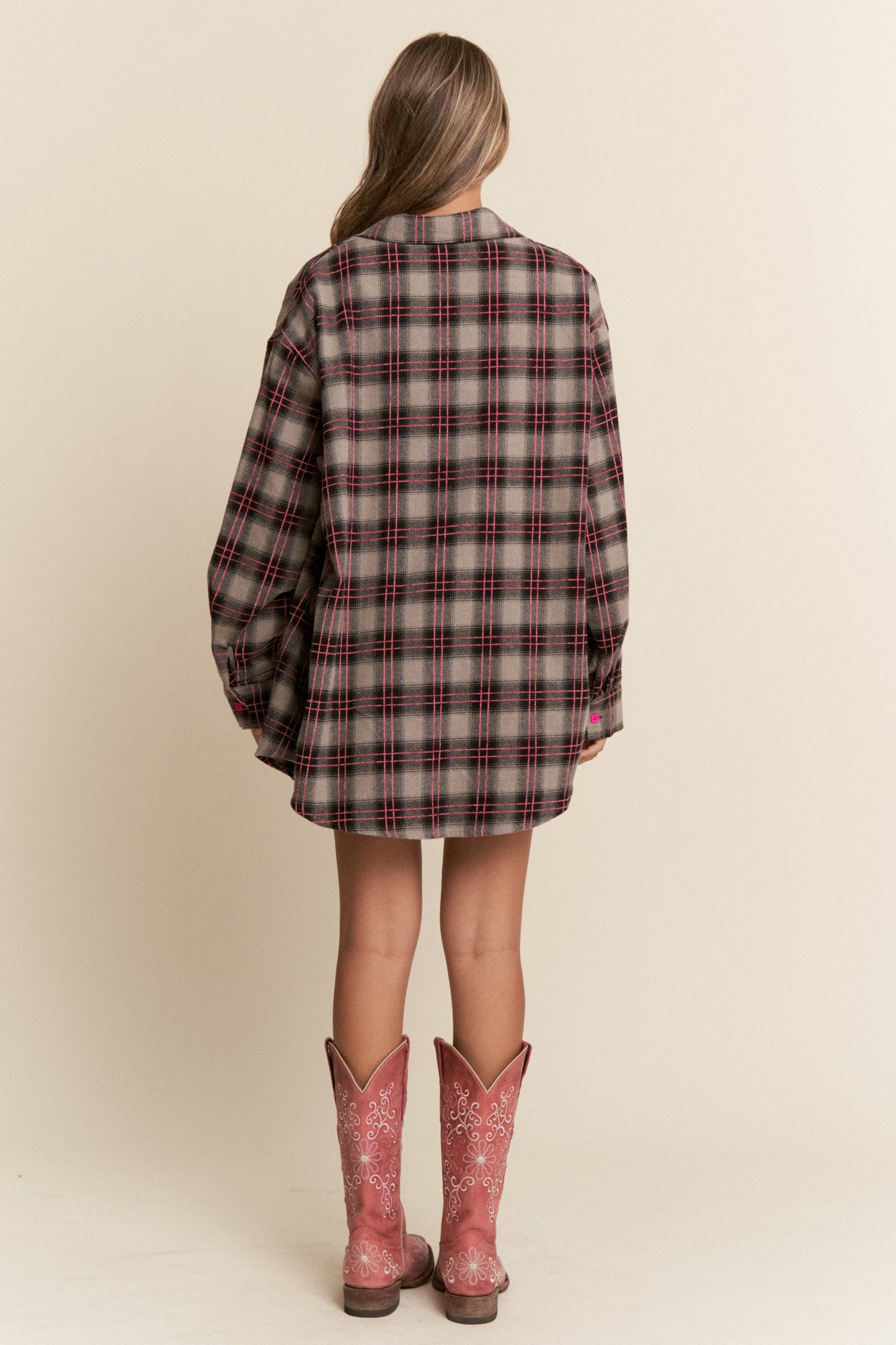 Plaid Ribbon Detail Button Down Top