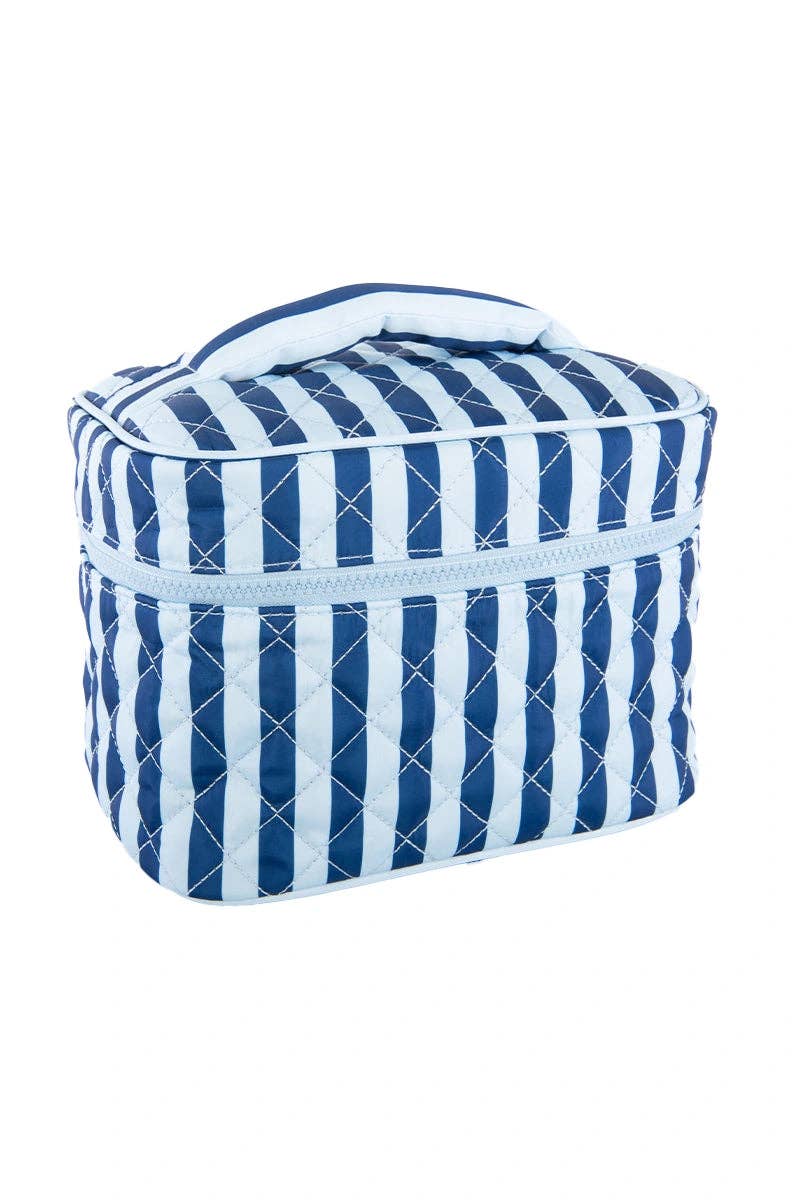 Light Blue and Navy Striped Wholesale Makeup Bag
