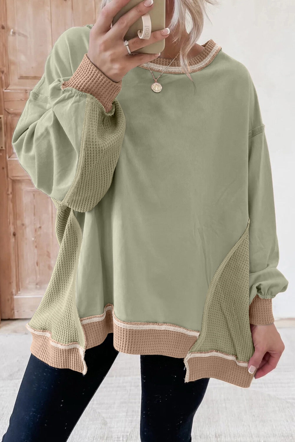 Smoke Green Waffle Sweatshirt