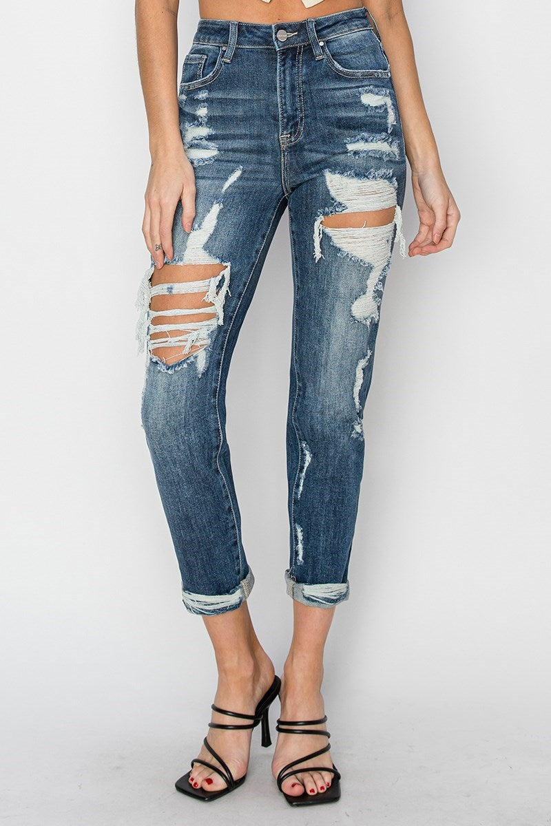 Curvy Risen High Rise Boyfriend Jeans