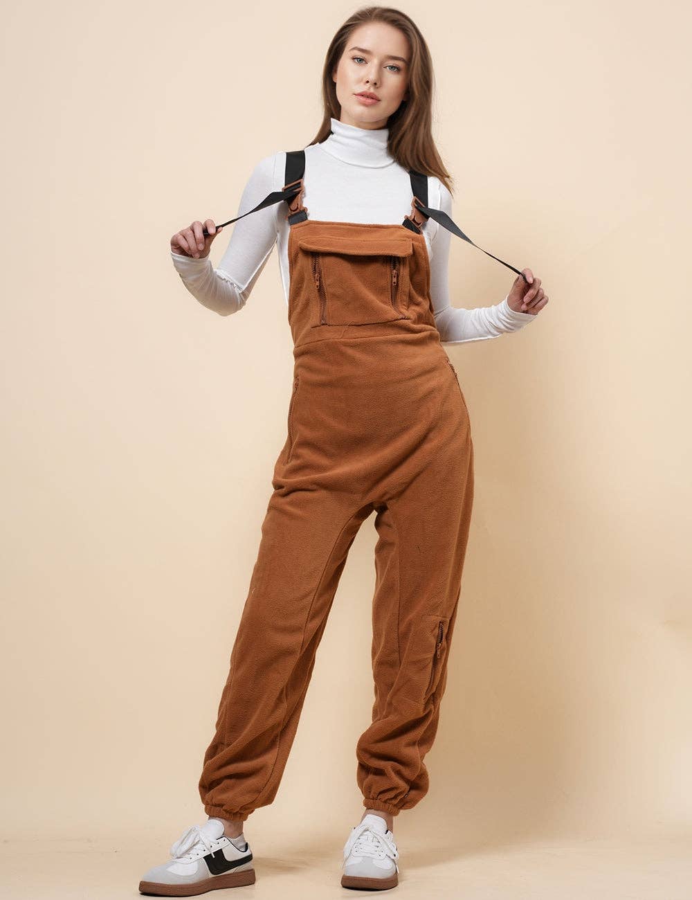Ladies Fleece Sleeveless Jumpsuit Strape Shoulder Overall