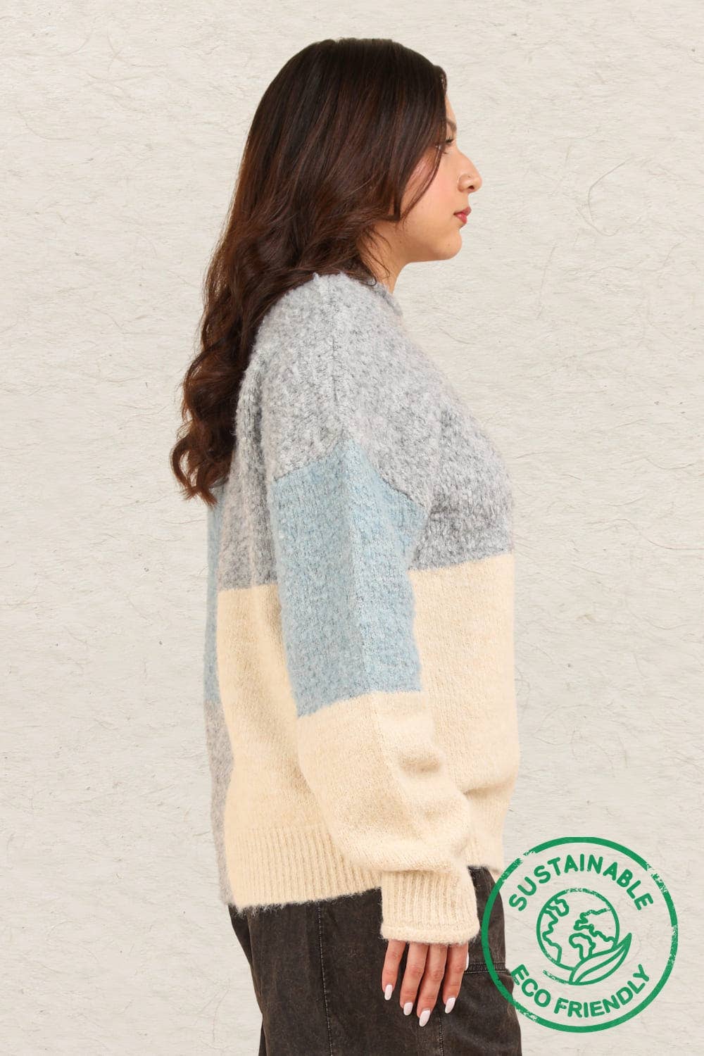 ECO Oversized Color Block Cozy Knit Sweater Top