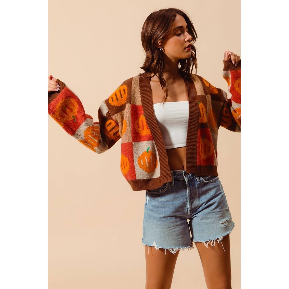 Pumpkin Halloween Thanksgiving Checkered Sweater