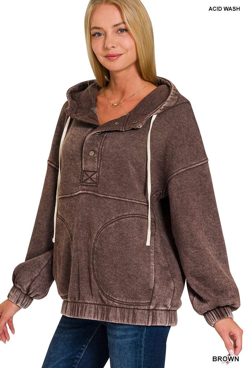 Acid Wash Oversized Pocket Hoodie