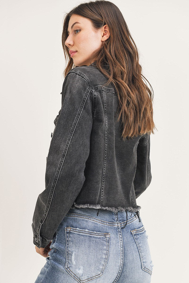 Plus Risen Black Raw Hem Denim Jacket