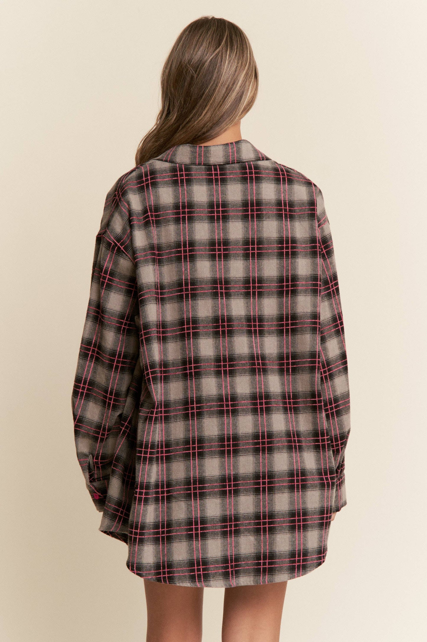 Plaid Ribbon Detail Button Down Top