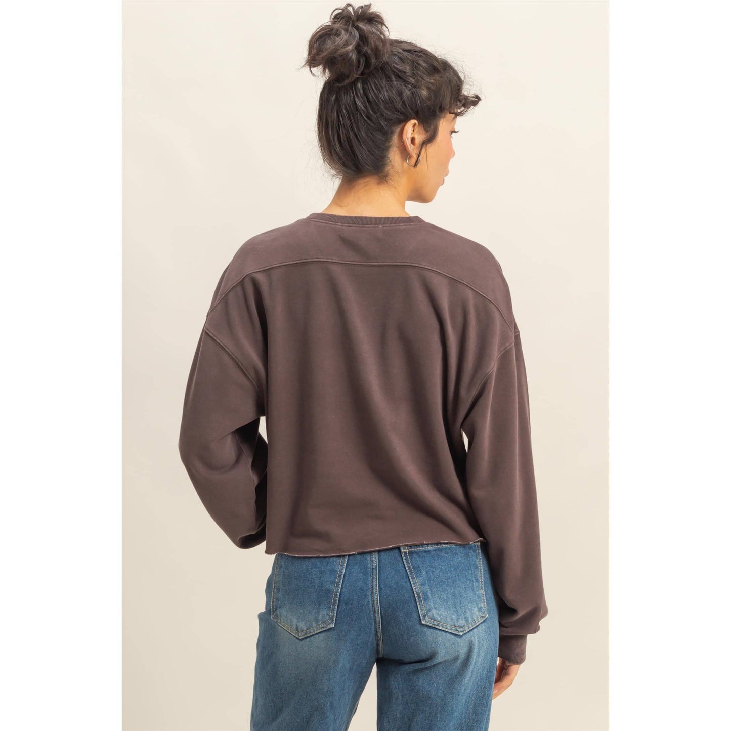 Cropped Crewneck Sweatshirt With Oversized Sleeves