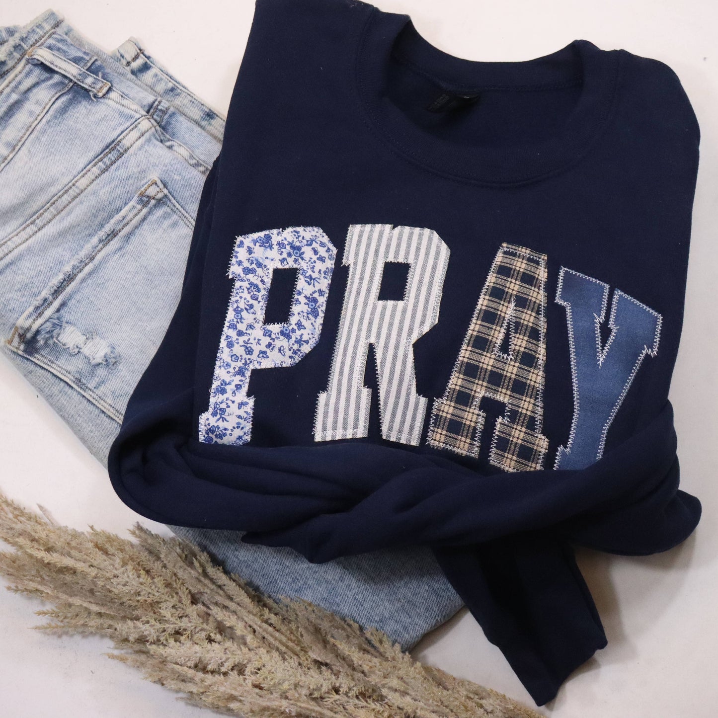 Navy Patchwork Pray Sweatshirt