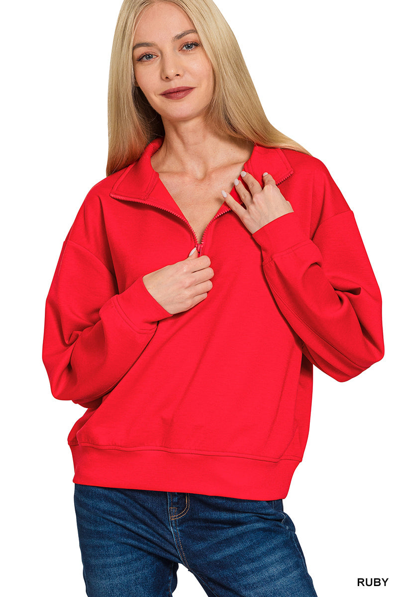 Zenana Scuba Half Zip Pullover
