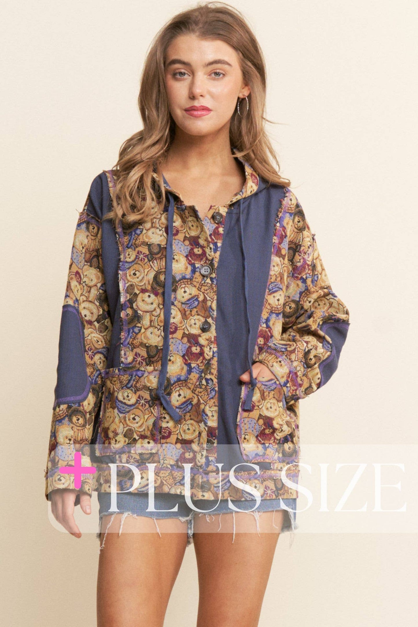 Teddy Bear Design Knit Hooded Jacket