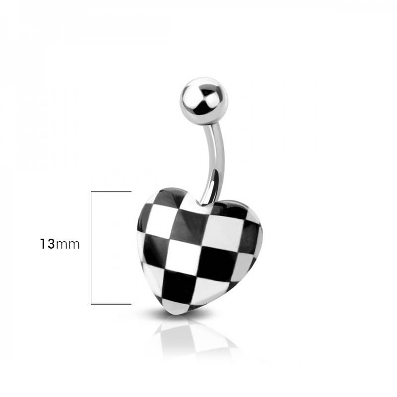 ACRYLIC CHECKBOARD 316L SURGICAL STEEL BAR BELLY RING
