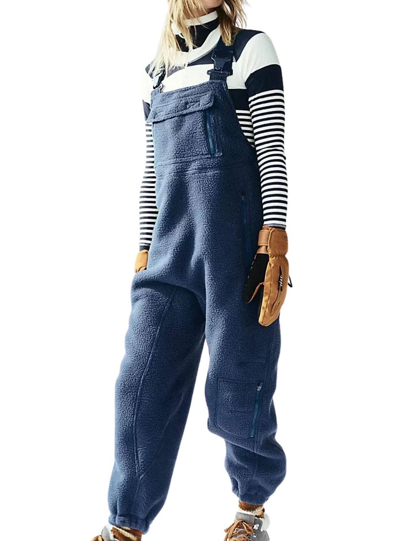 Ladies Fleece Sleeveless Jumpsuit Strape Shoulder Overall