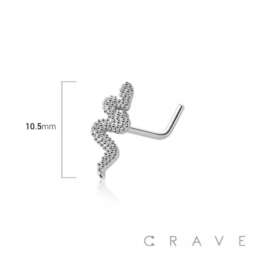 CZ SNAKE 316L SURGICAL STEEL L-SHAPE NOSE RING