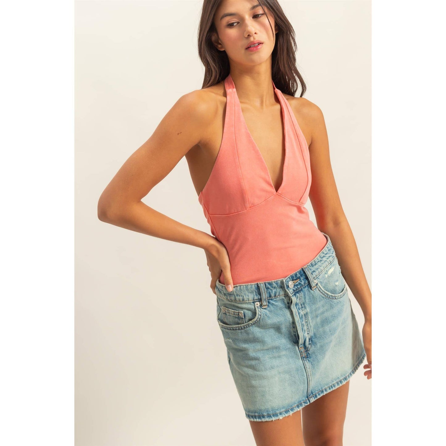 Halter Neck Bust Seam Acid Washed Top