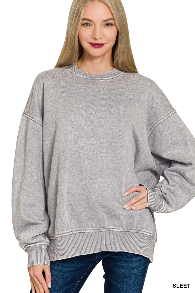 Zenana Oversized Fleece Crew