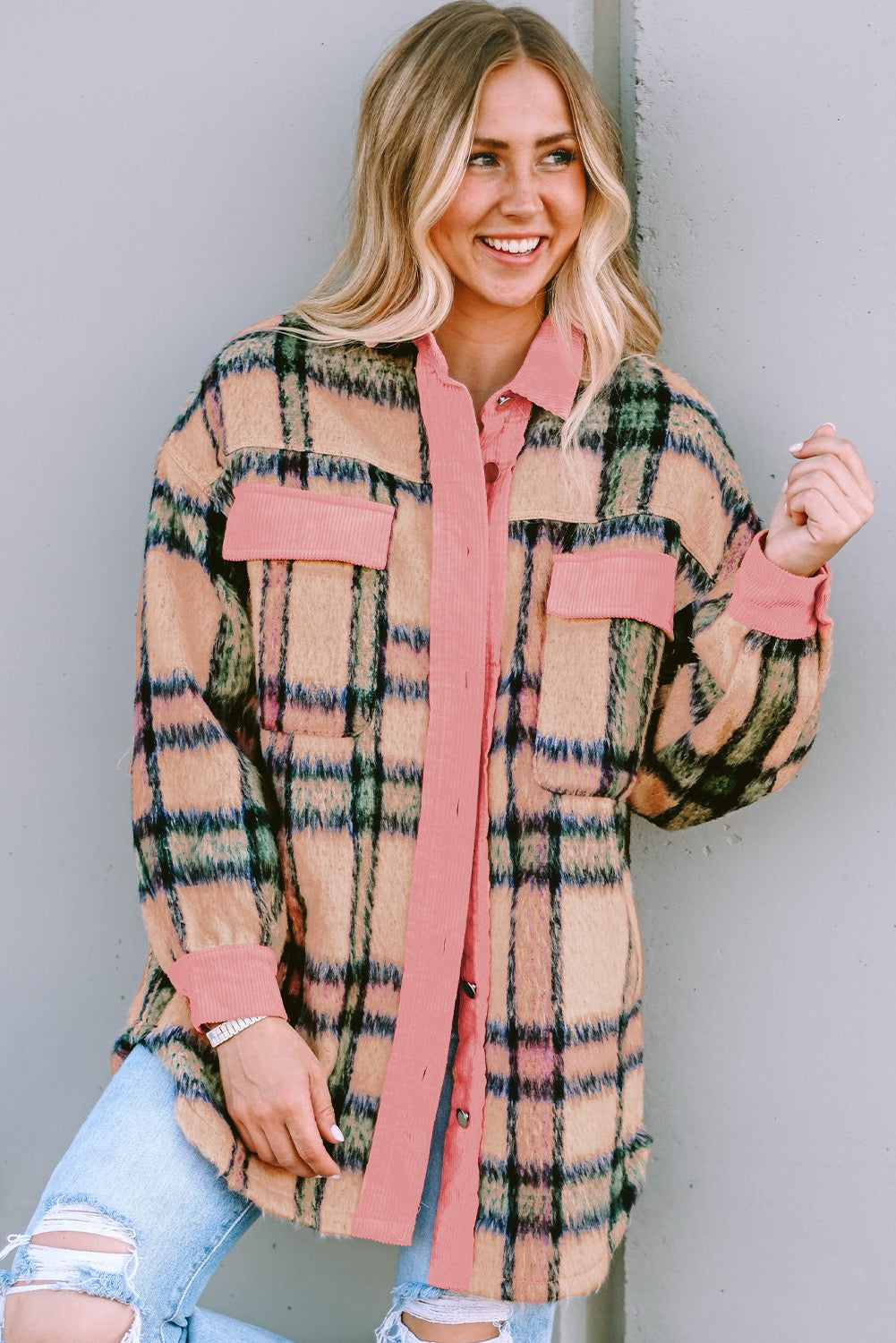 Pink Fuzzy Plaid Shacket