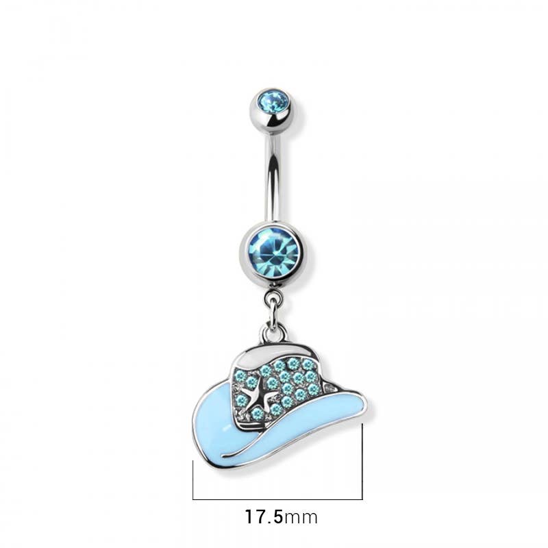 GEM PAVED COWBOY HAT 316L SURGICAL STEEL NAVEL RING