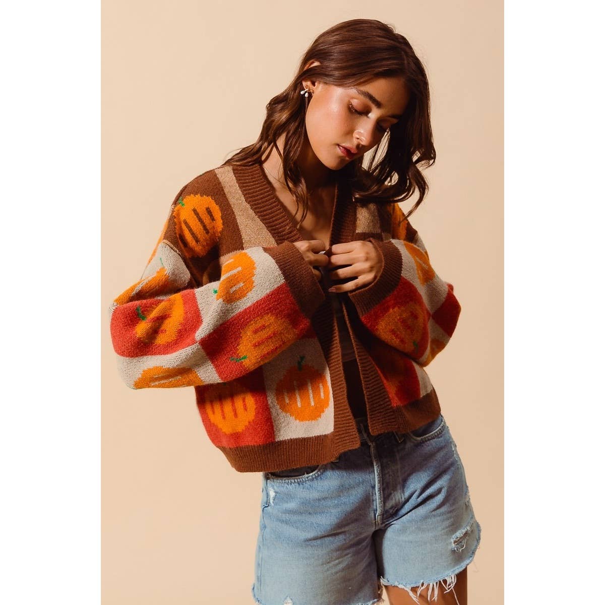Pumpkin Halloween Thanksgiving Checkered Sweater
