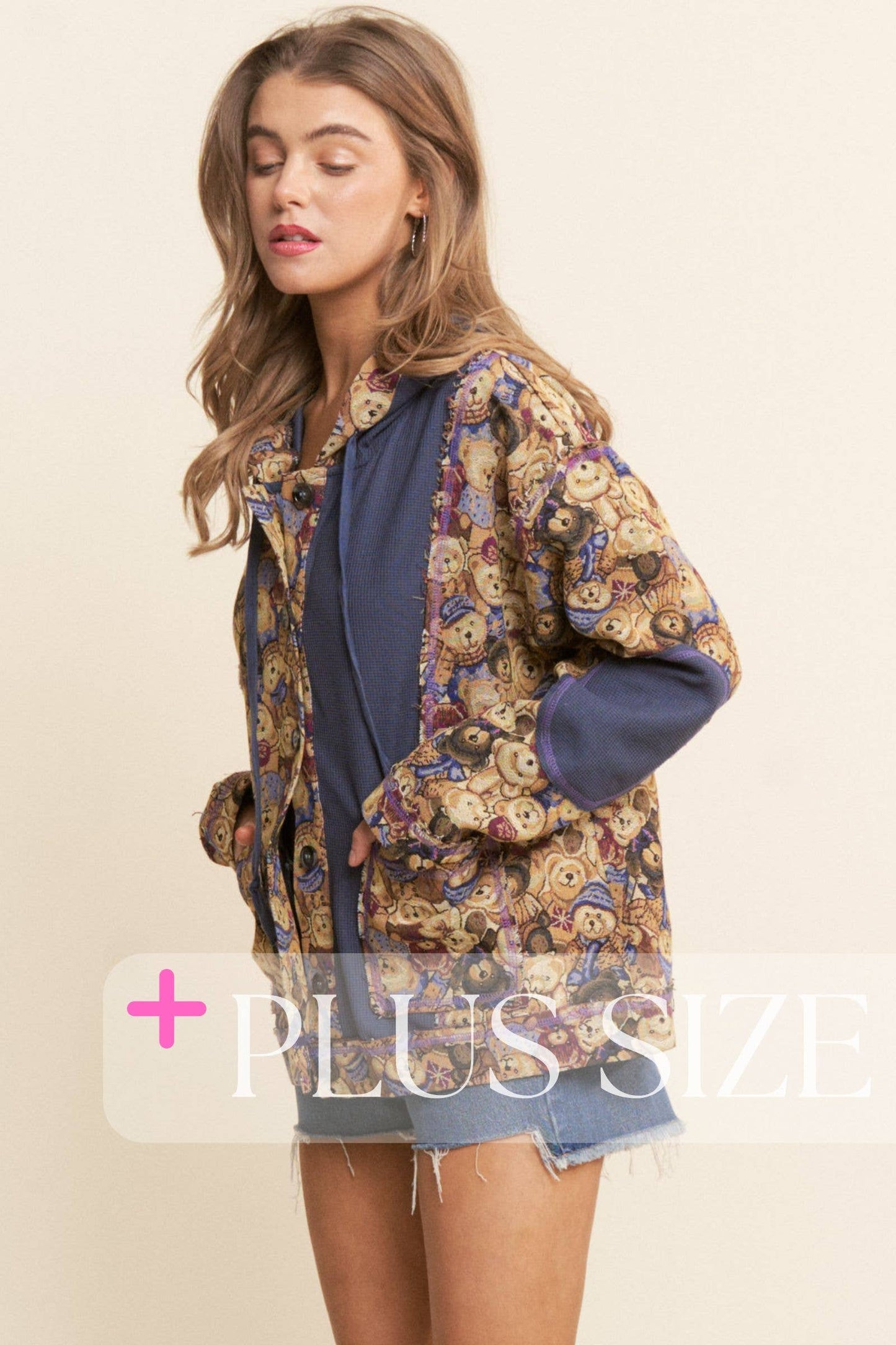 Teddy Bear Design Knit Hooded Jacket