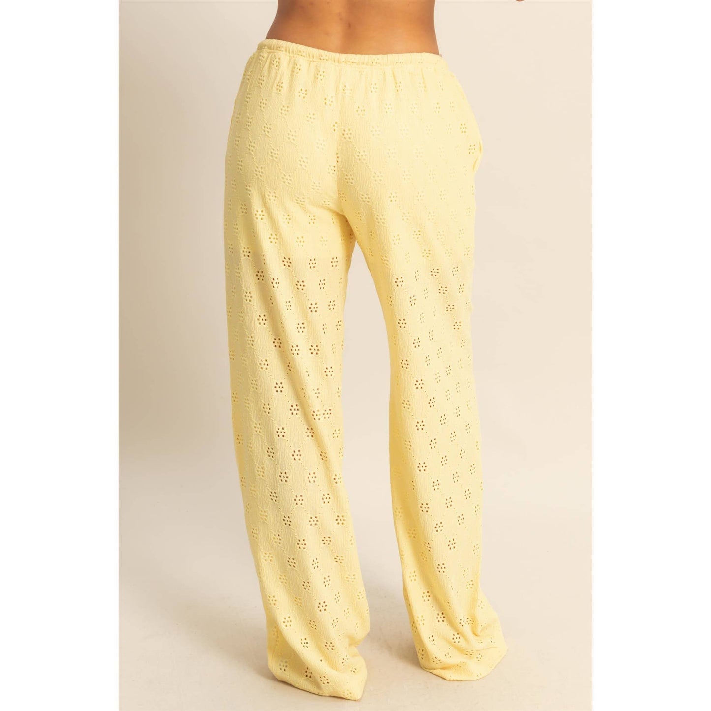 Eyelet Knit High Waist Drawstring Pants
