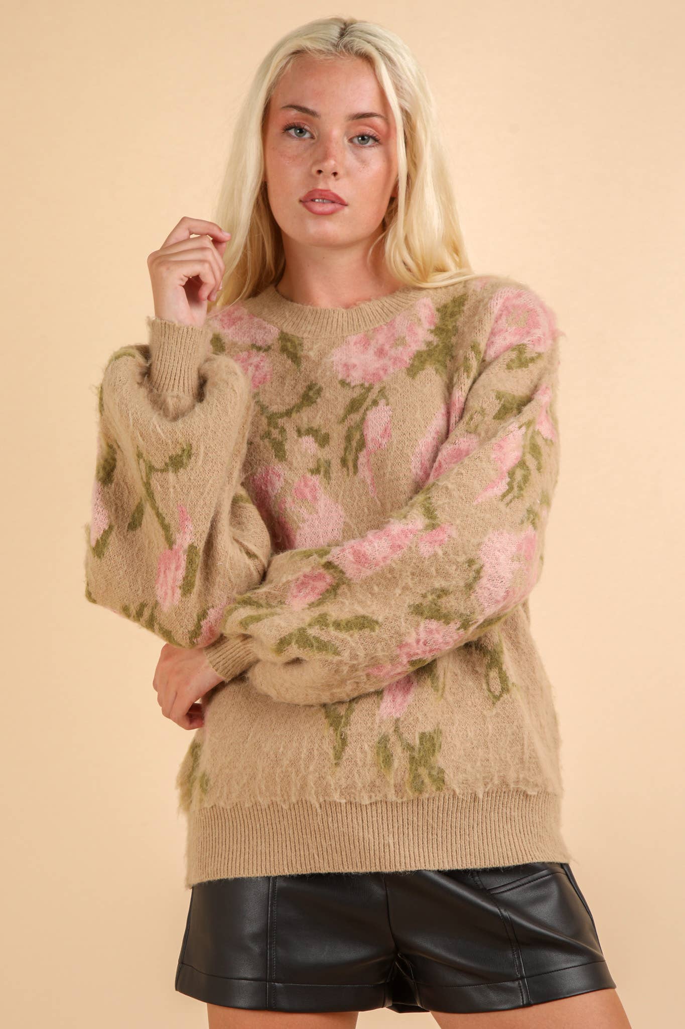 Soft Cozy Floral Print Knit Sweater Top
