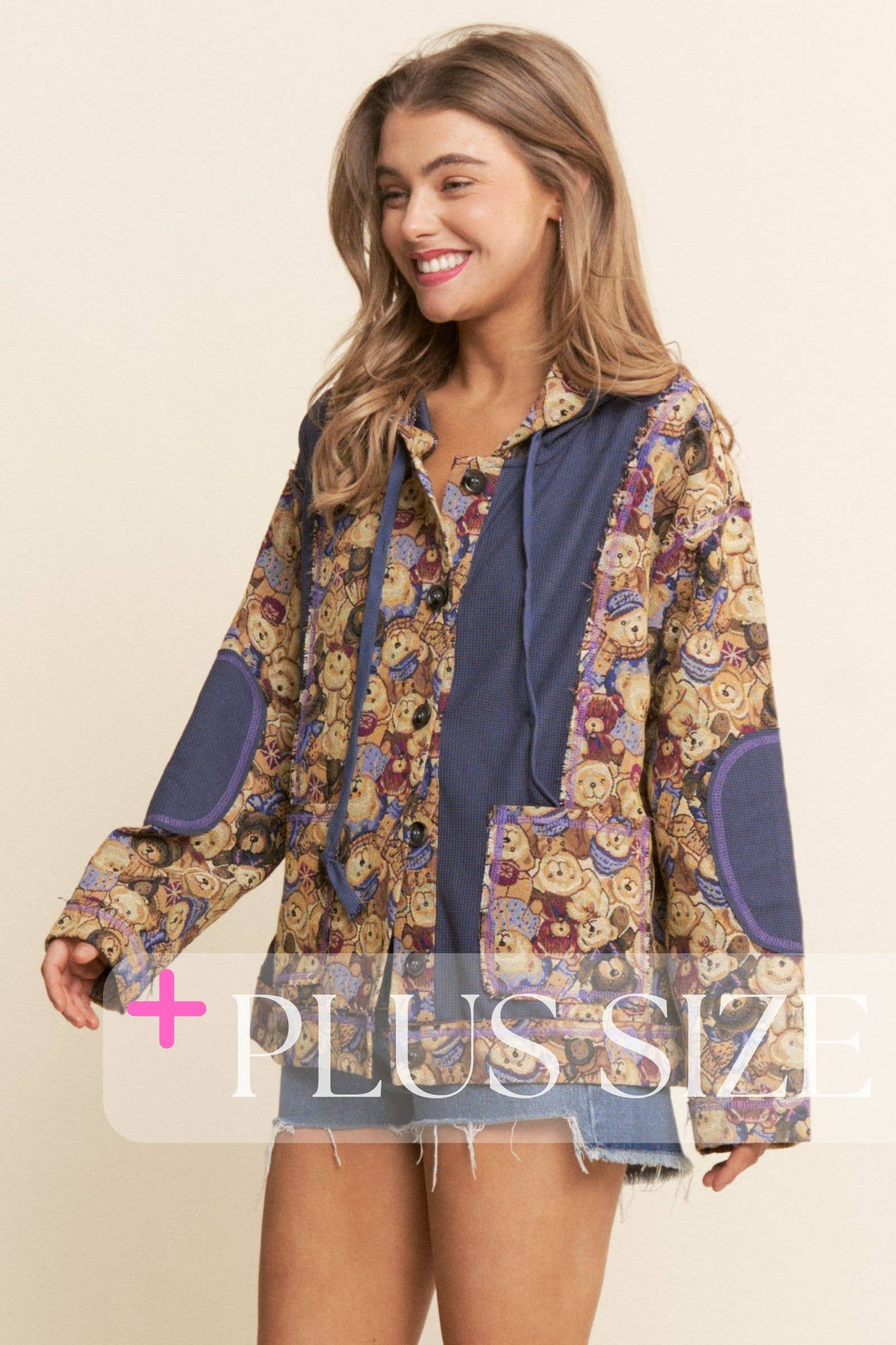 Teddy Bear Design Knit Hooded Jacket