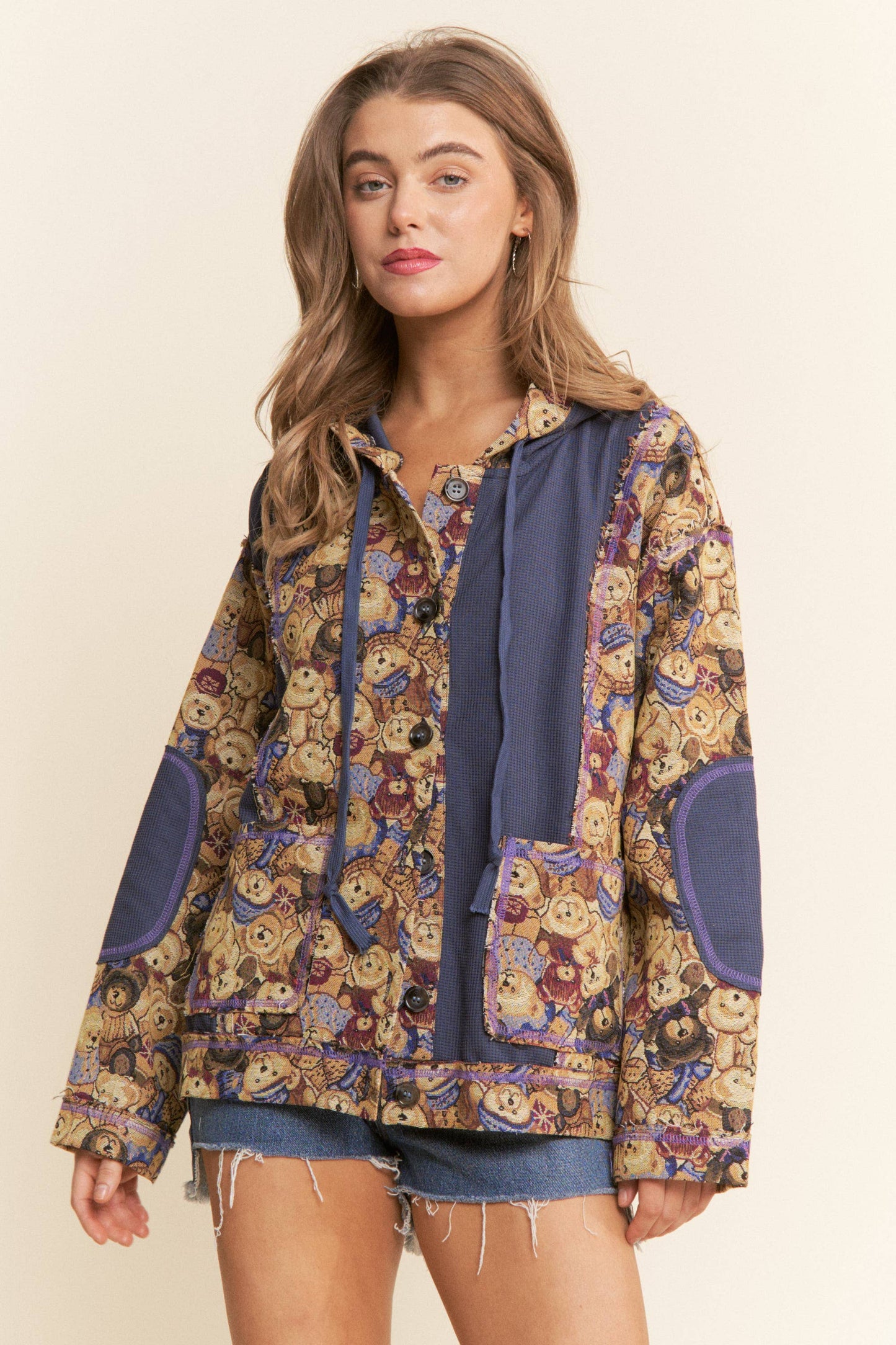 Teddy Bear Design Knit Hooded Jacket
