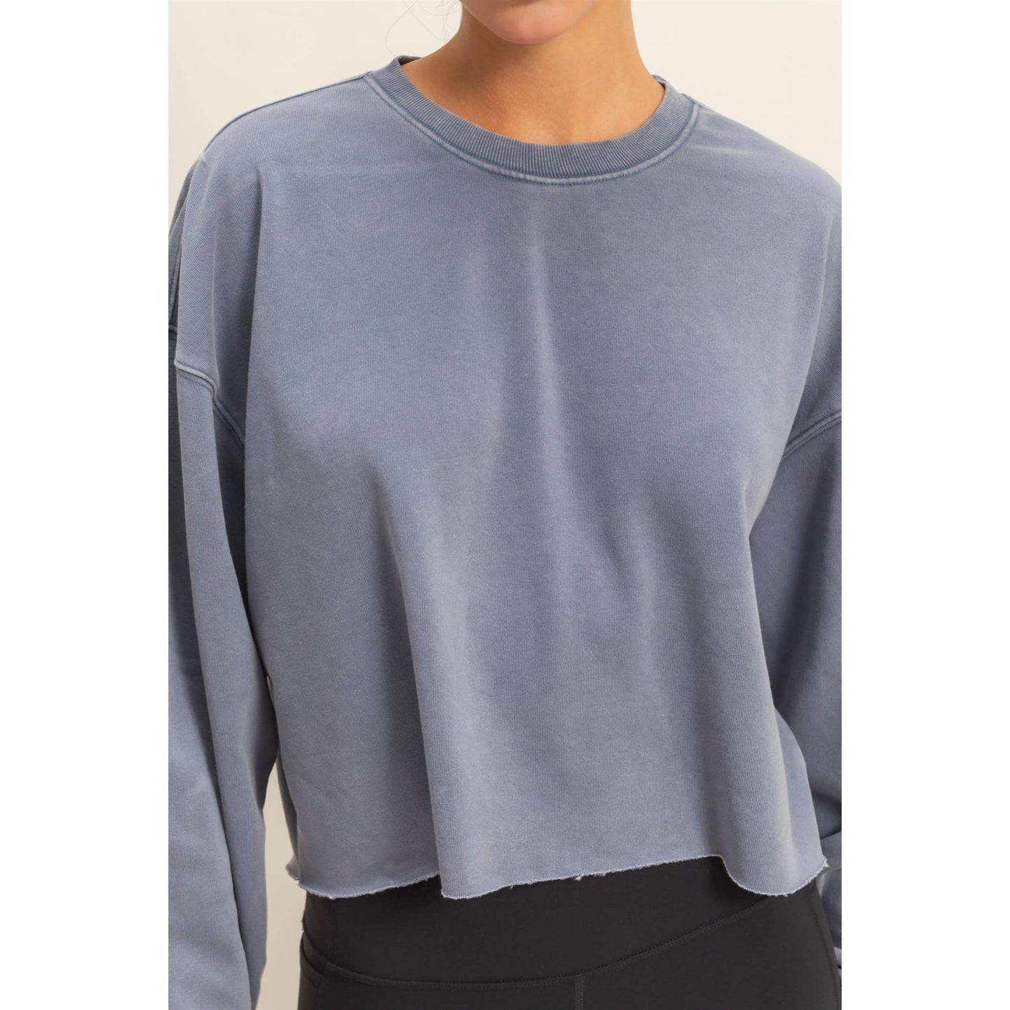 Cropped Crewneck Sweatshirt With Oversized Sleeves