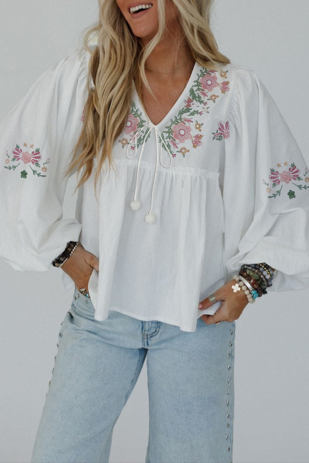 Embroidered Babydoll Blouse