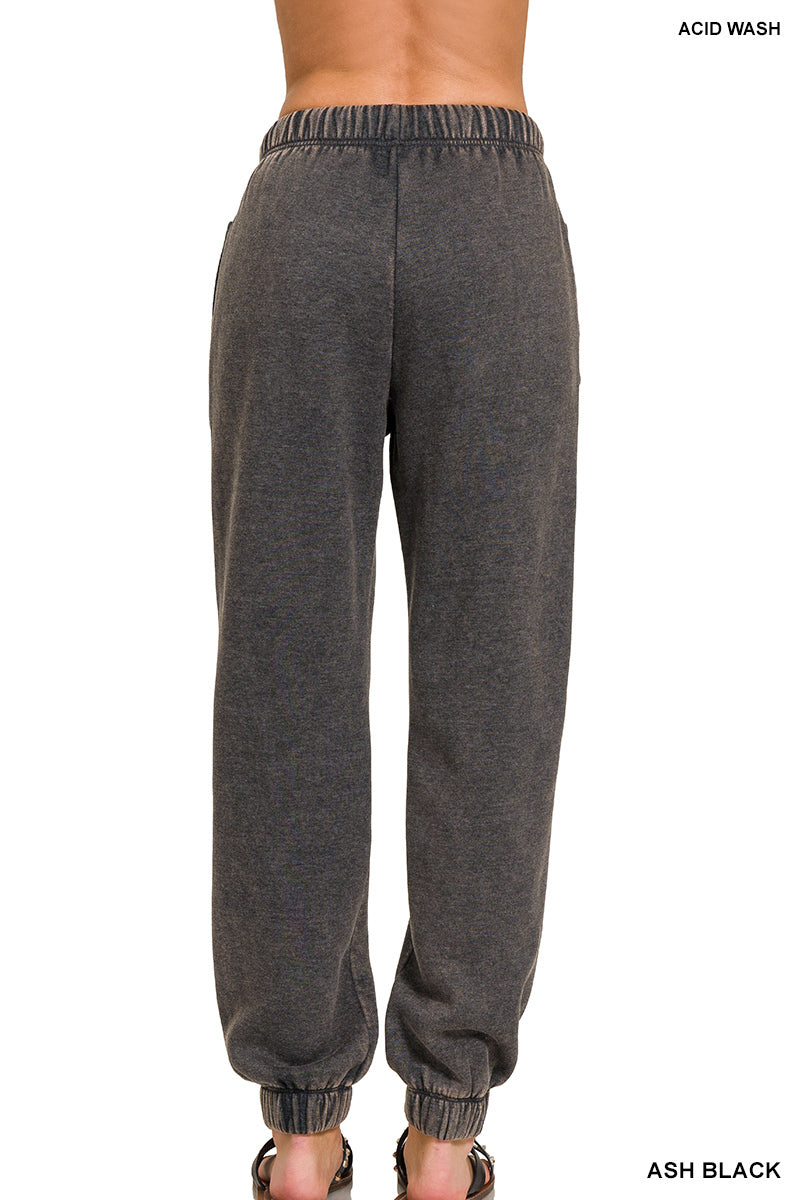 Zenana Acid Wash Fleece Jogger
