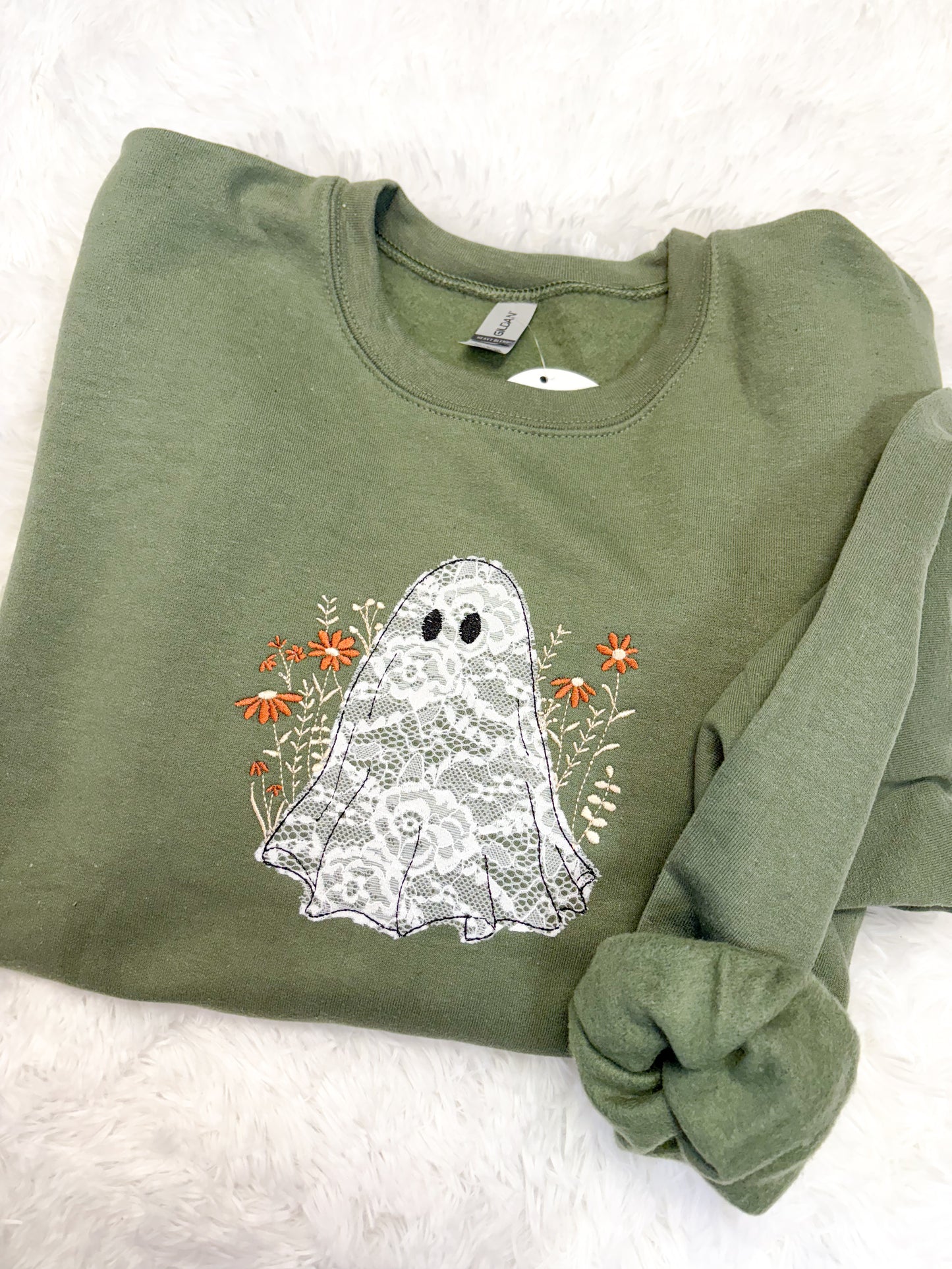 Ghost Lace Applique Halloween Sweatshirt