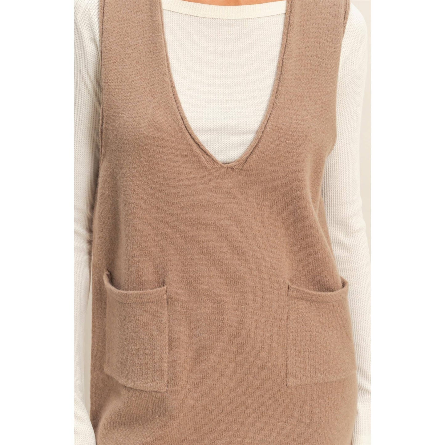 V Neck Sleeveless Knit Mini Dress