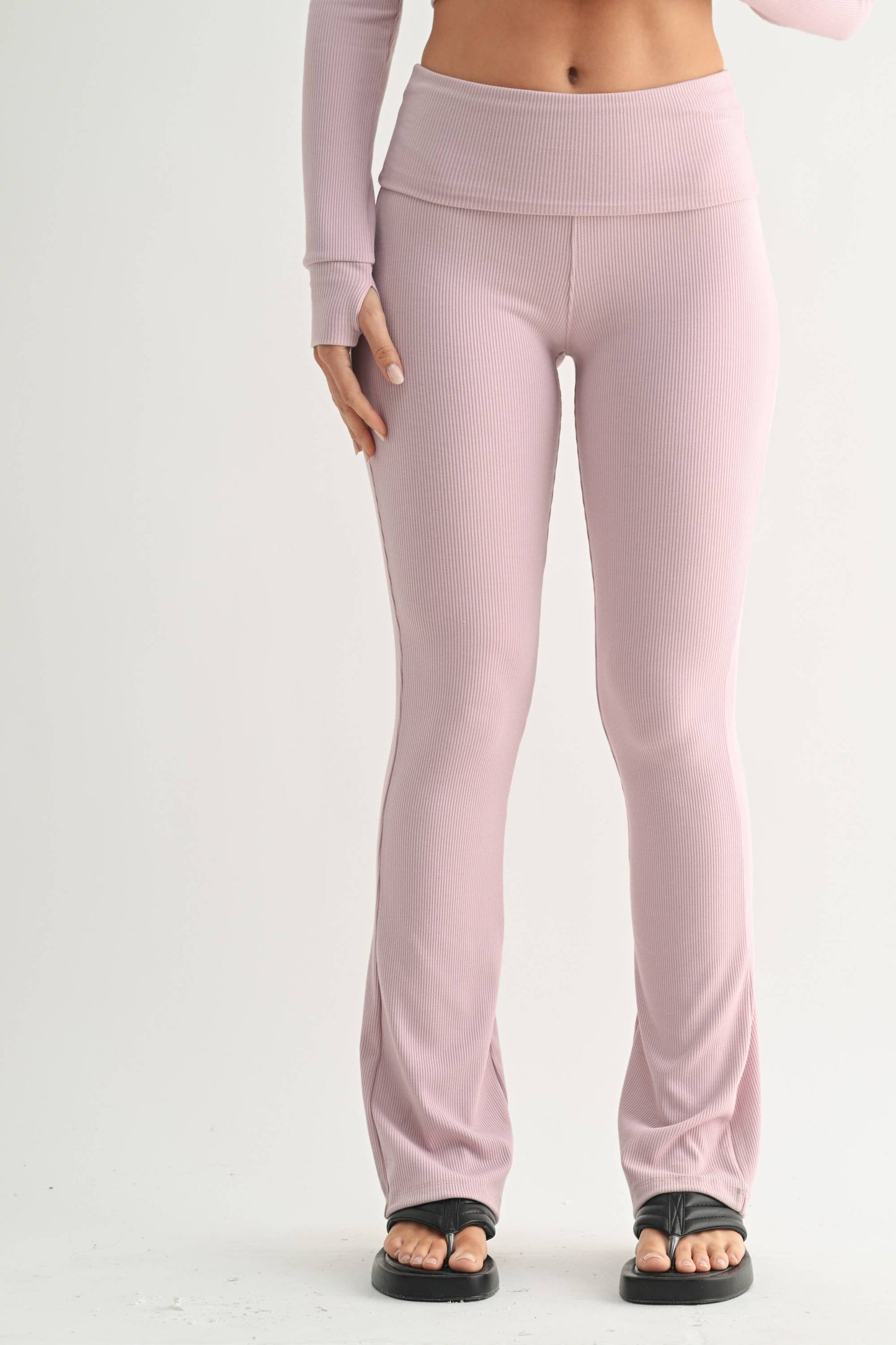 MonoB Ribbed Foldover Waist Lounge Flare Pants