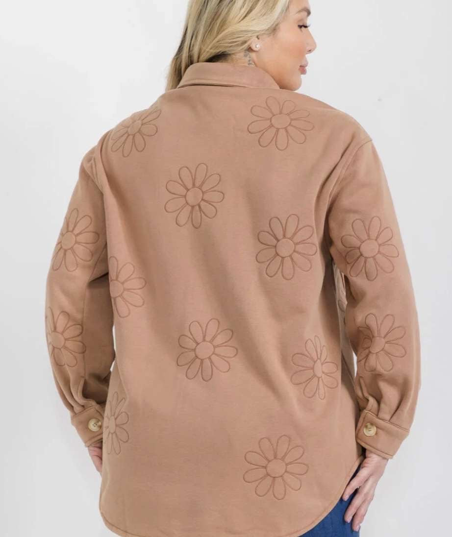 Plus Floral Embroidered Button Up