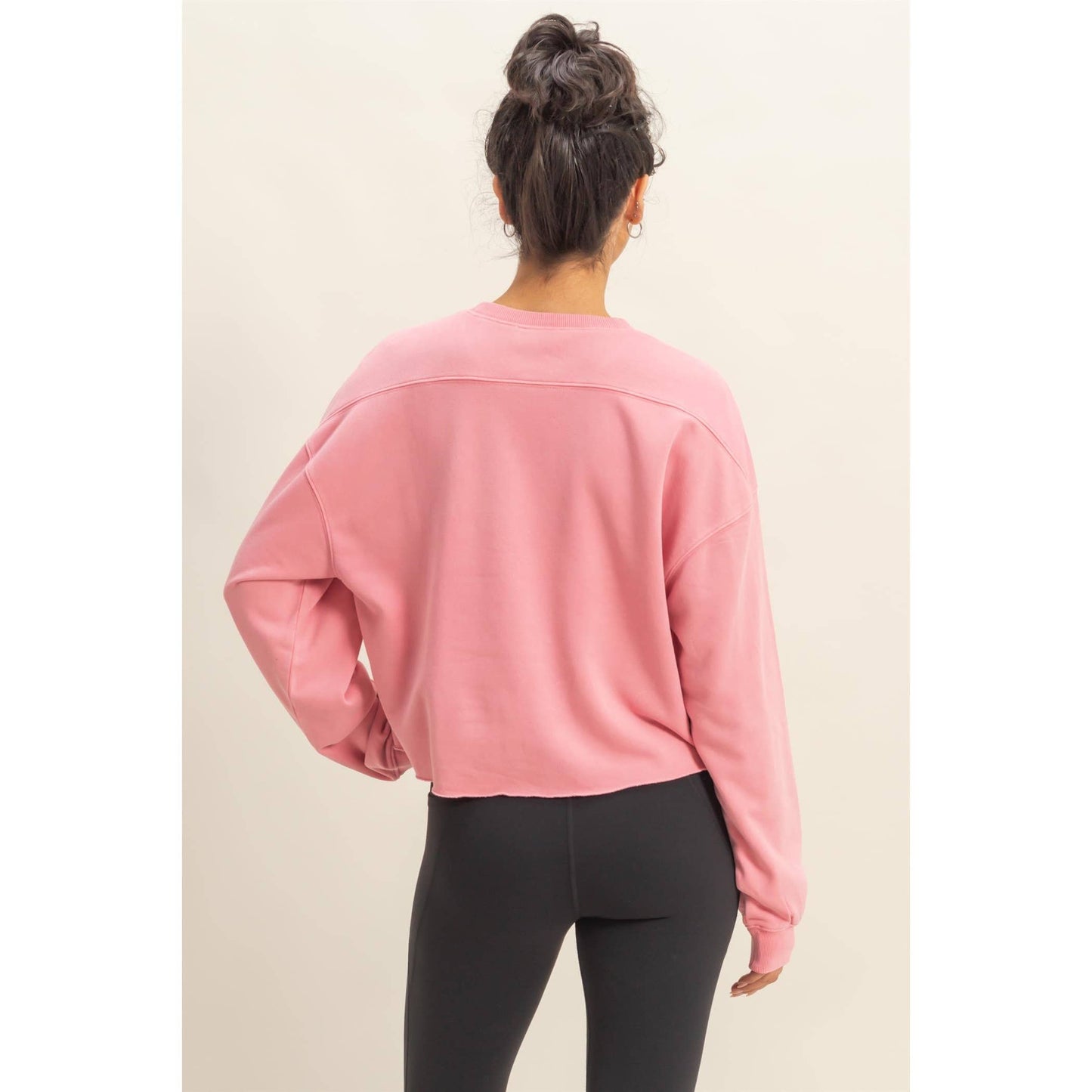 Cropped Crewneck Sweatshirt With Oversized Sleeves