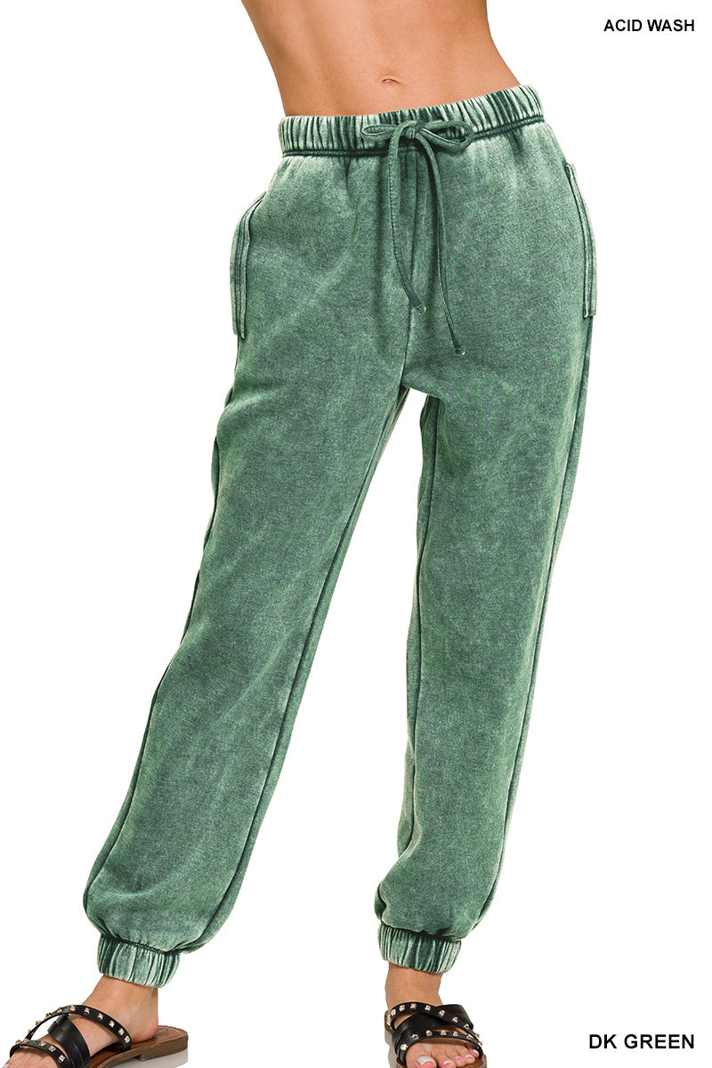 Zenana Acid Wash Fleece Jogger
