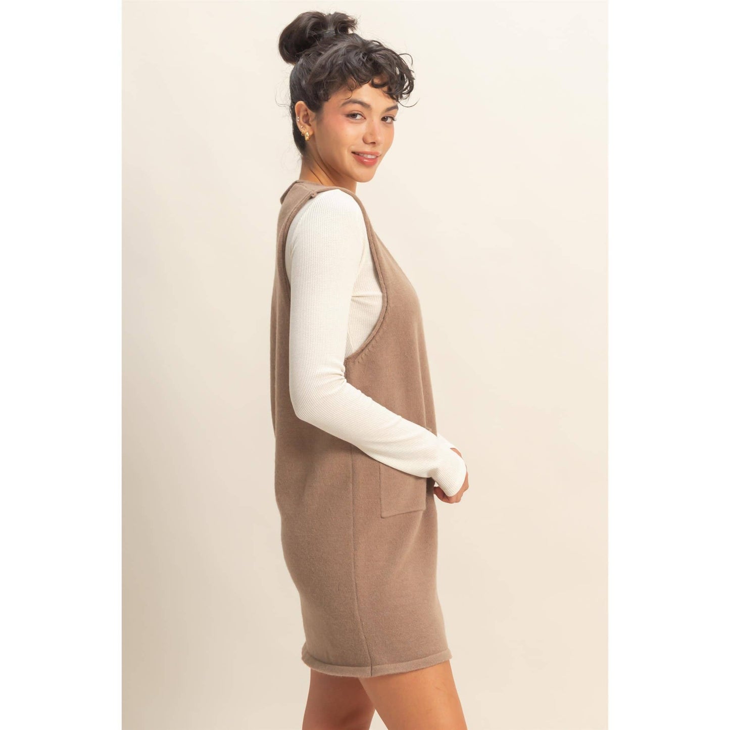 V Neck Sleeveless Knit Mini Dress