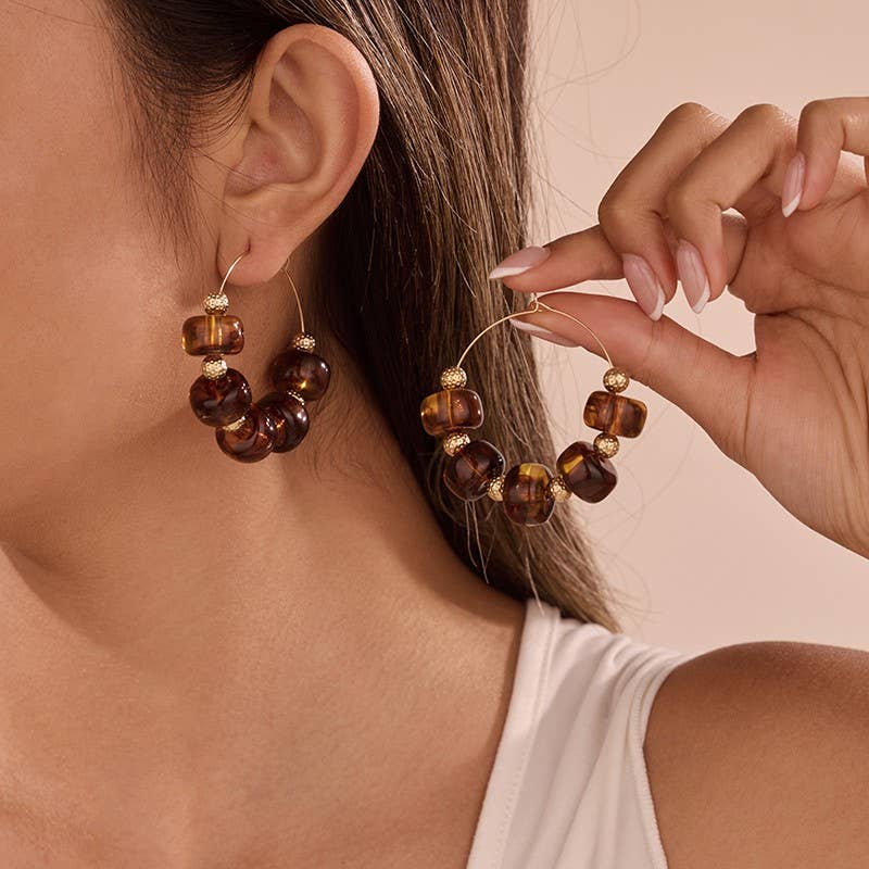 Boho Resin Beaded Hoop Earrings